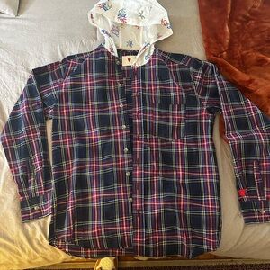 emotions unavailable plaid, long sleeve shirt small